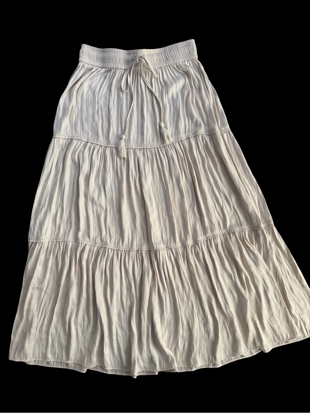 Joie Champagne Beige Tiered Maxi Skirt with Drawstring Silky Western Boho Size S